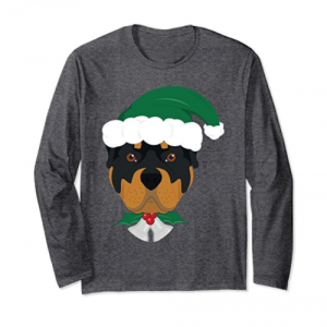 Rottweiler Dog With Green Santa's Hat and Bells Xmas Tshirt