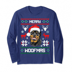 Rottweiler Merry Woofmas Christmas Gift Long Sleeve T Shirt